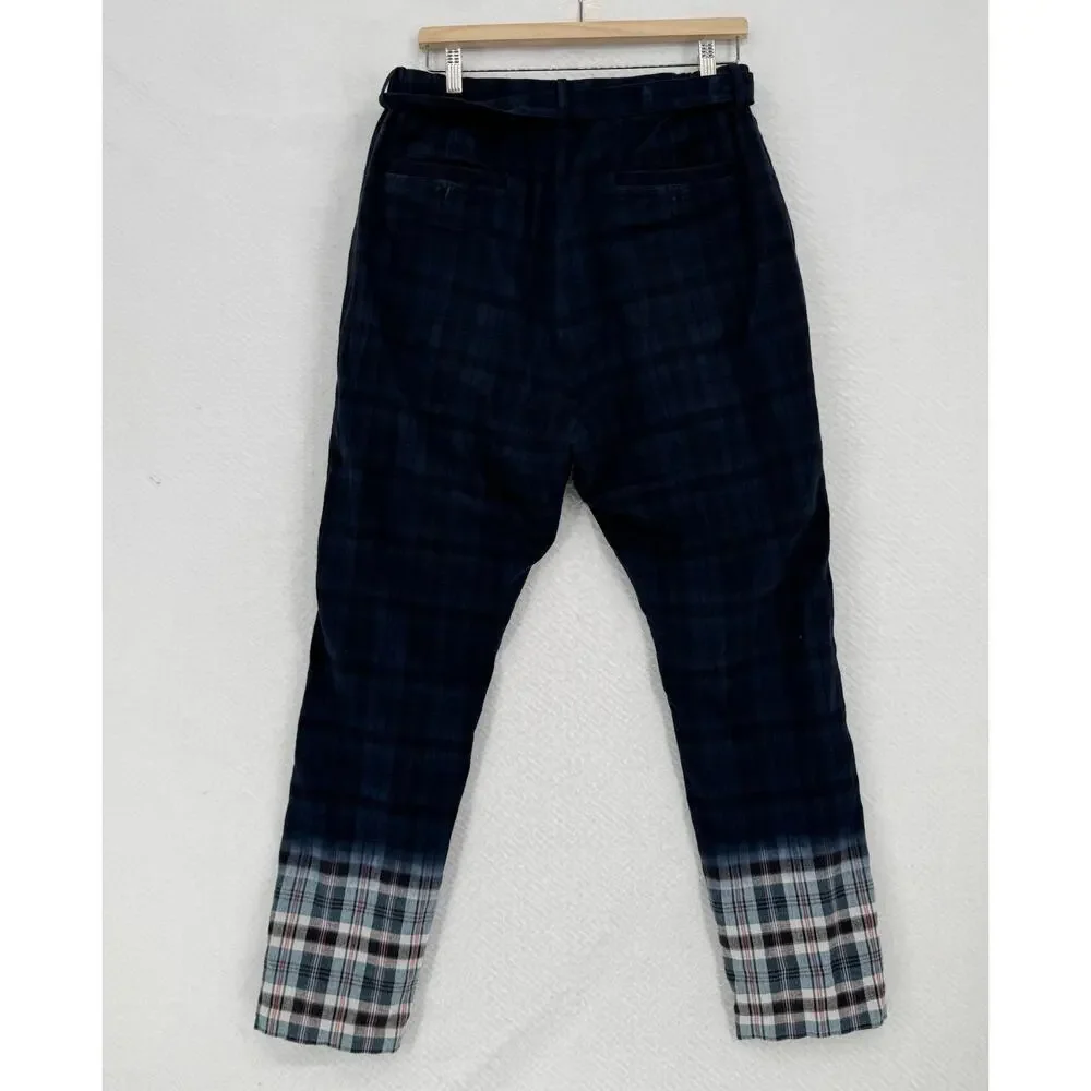 Sacai Mens Blue Plaid Brushed Cotton Belted Casual Ankle Pants Sz 3 US L
